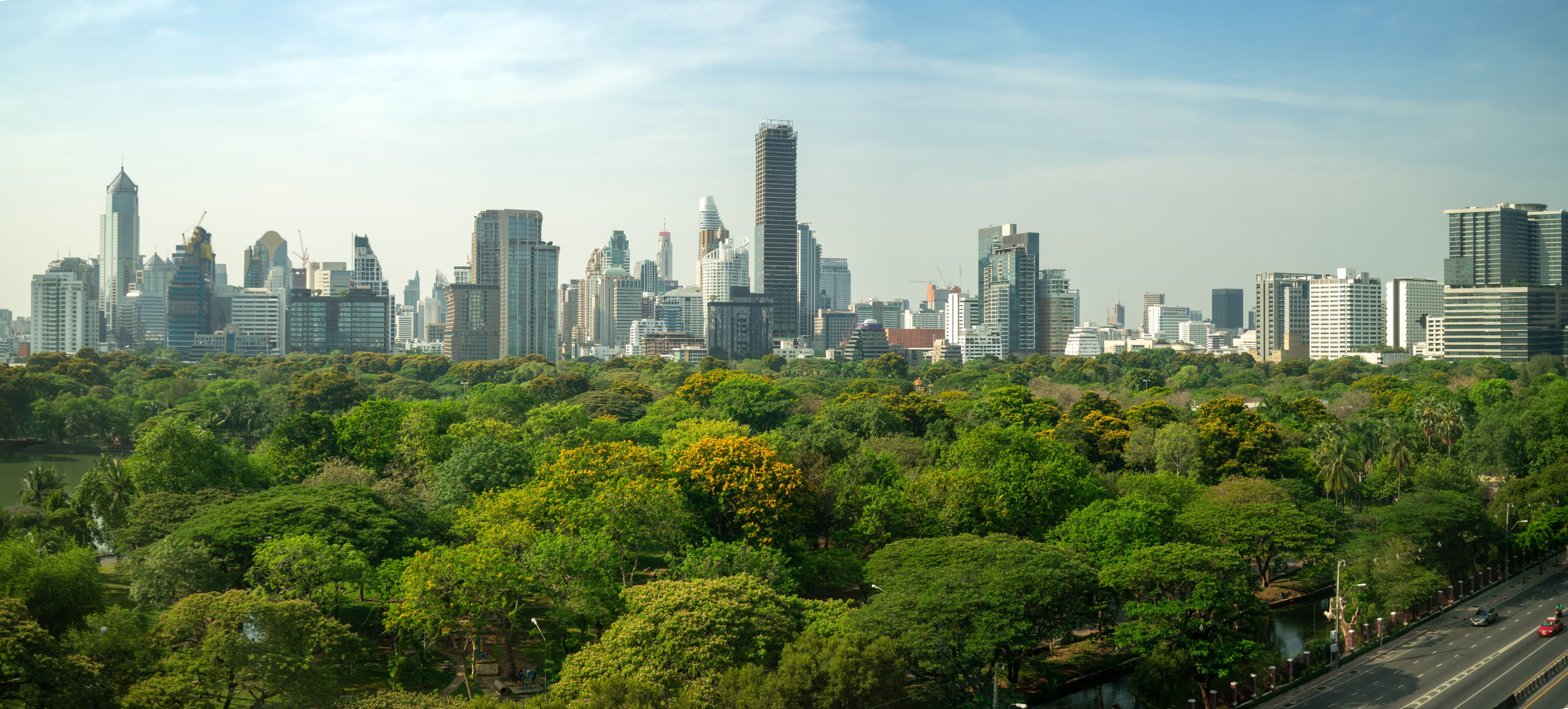 Green sustainable cityscape representing reduced environmental impact