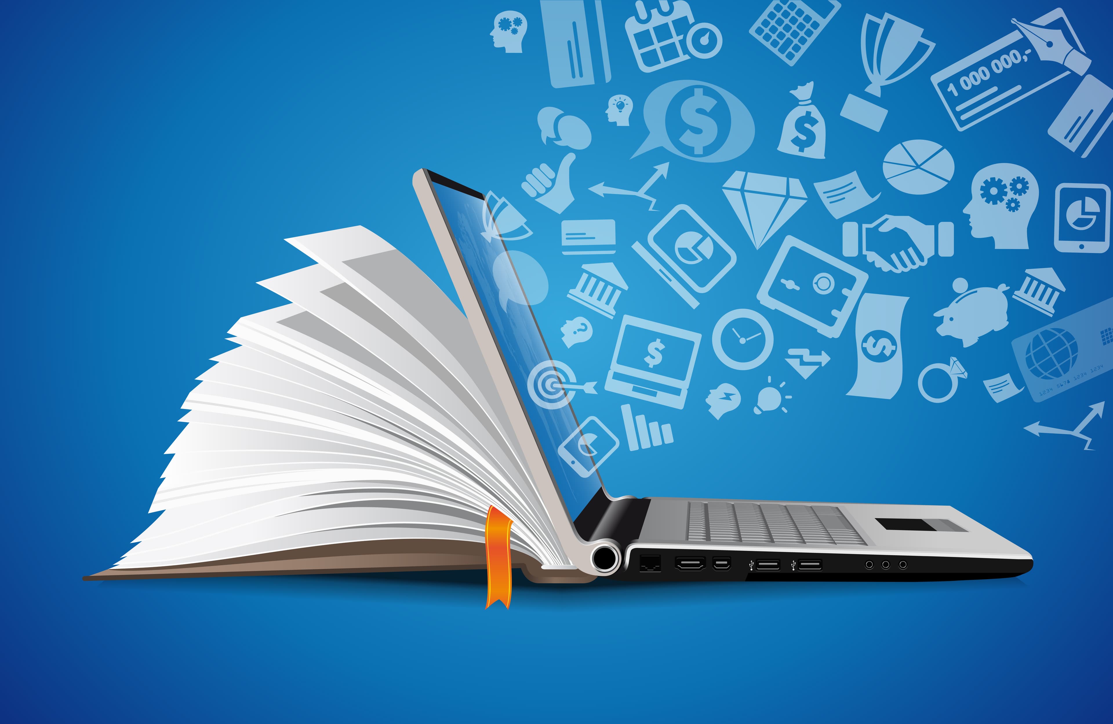 Laptop and book representing management review and systematic documentation processes