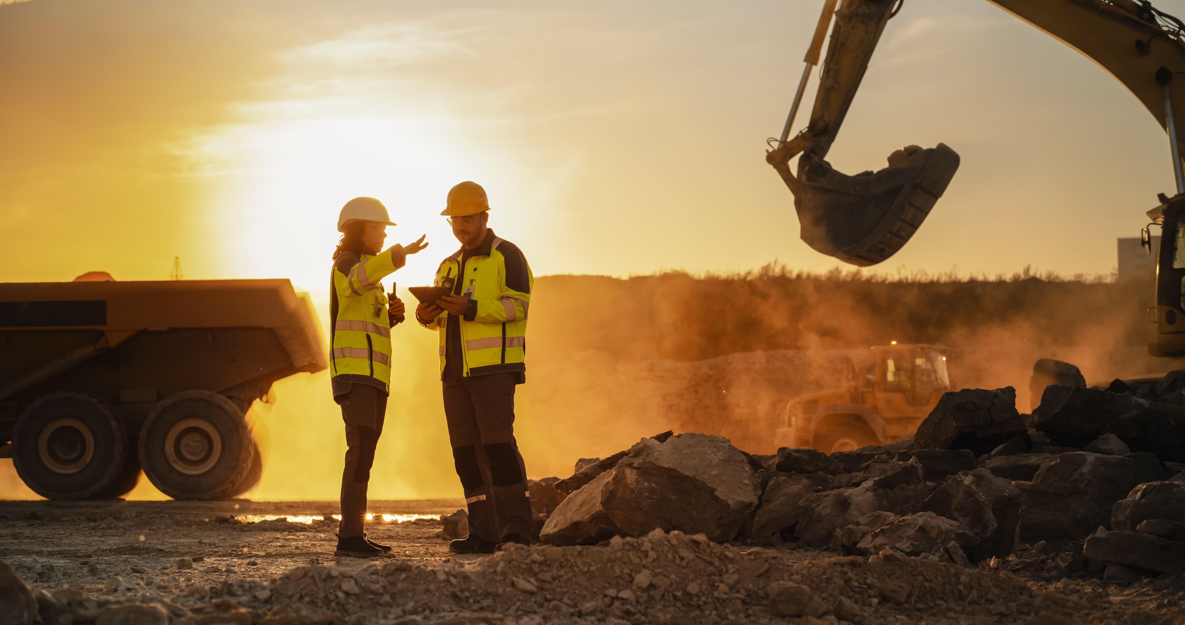 Workers following safety procedures in a safe workplace environment