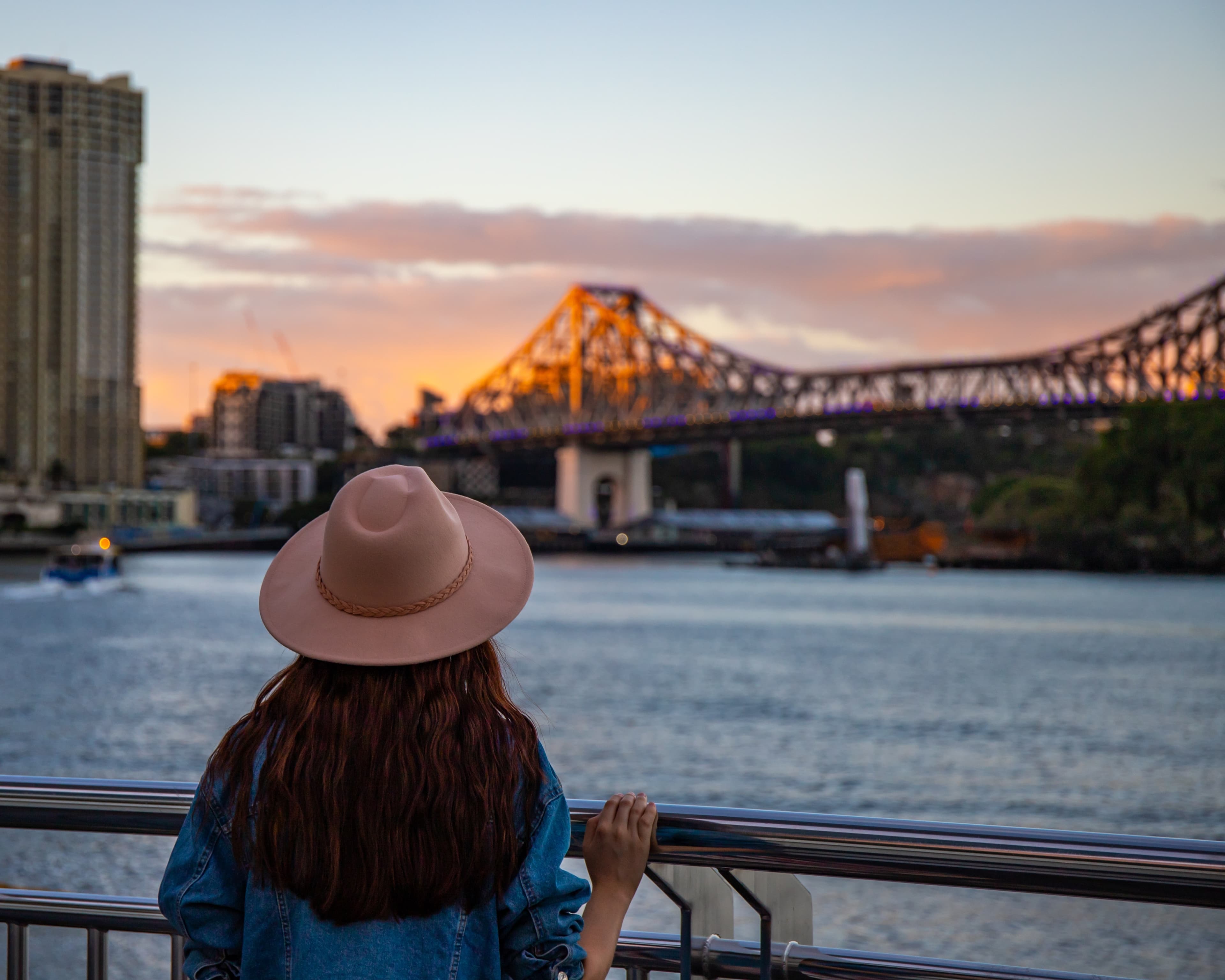 Story Bridge overlooking the Brisbane city skyline at dusk